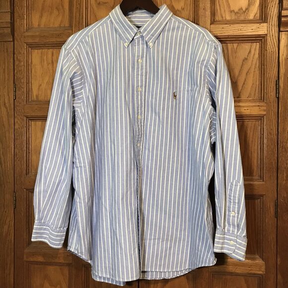 Ralph Lauren Classic Fit Shirt Men's XL - 18 Blue Stripe LS Button Down Pony - Picture 2 of 12